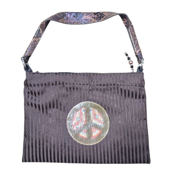 Brown Peace Sign Shoulder Bag Removable Strap Vintage Y2K 70s Boho - Picture 1 of 5